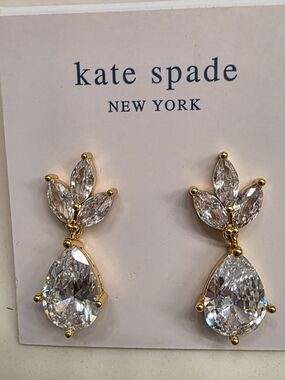 Kate spade Gold-Tone Clear Crystal Teardrop Leaf Earrings